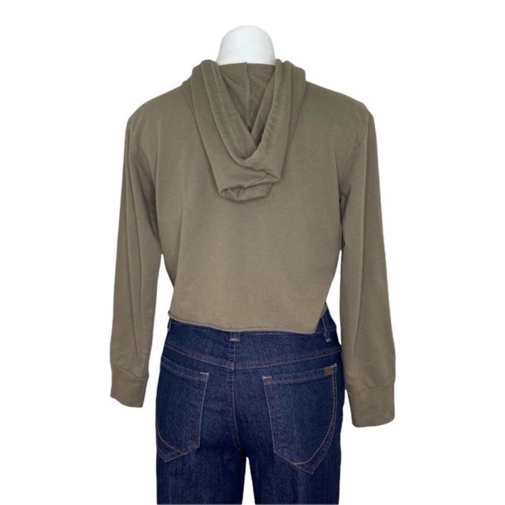 SAY WHAT? Army Green Hooded Cropped Sweatshirt Small - Picture 6 of 7